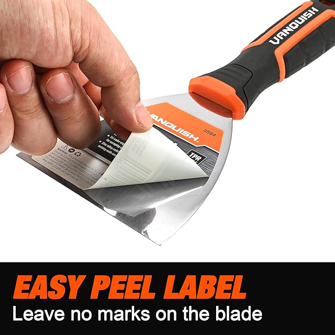 VANQUISH 4 Inch Stainless Steel Putty Knife Scraper with Soft Grip Handle and Metal Hammer End (3564)