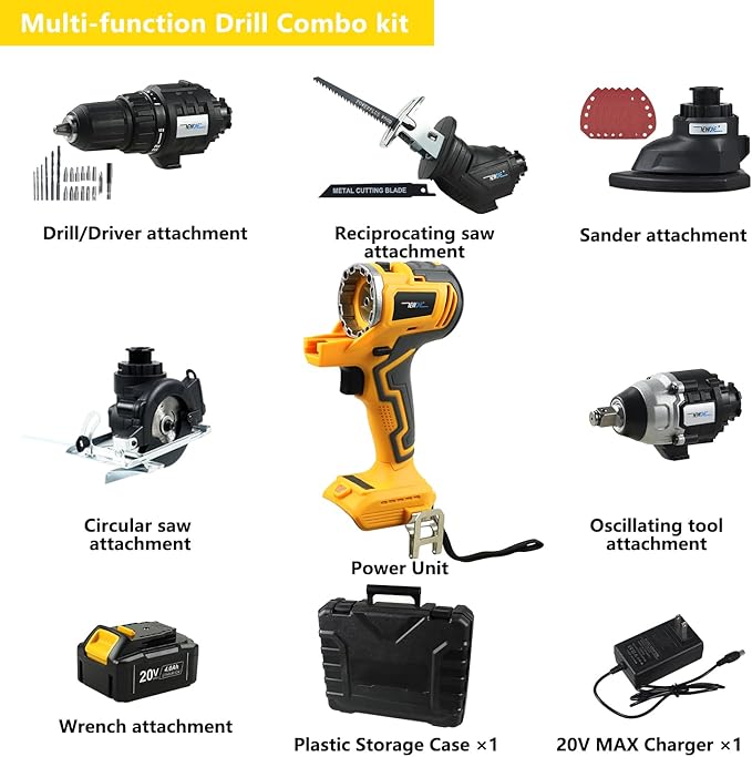 NEWONE 20V Cordless Tool Set,5-Tool Set Power Tool Combo Kit, Compatible with De-Walt 20V Battery,One Charger