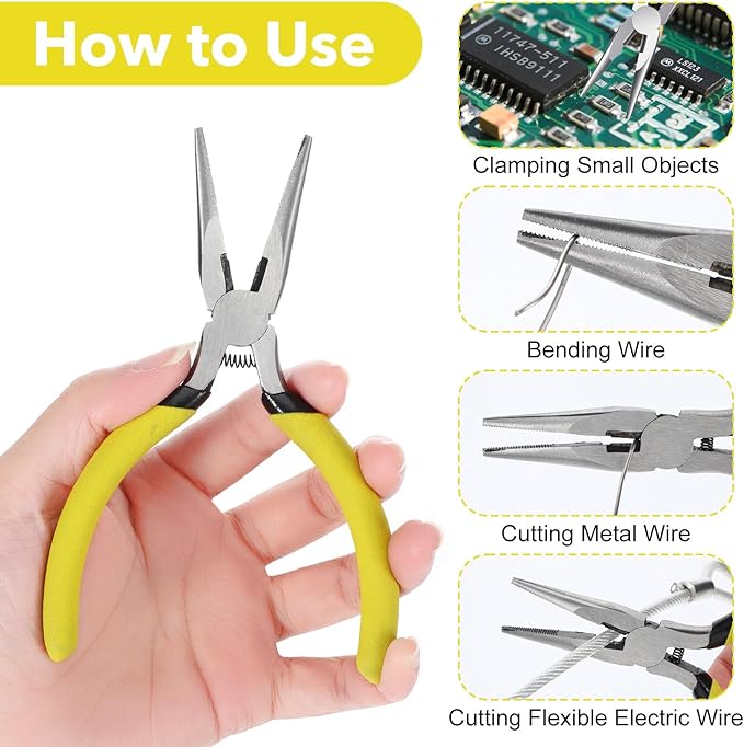 5" Needle Nose Pliers-15 Pack, Long Nose Pliers Set with Side Cutter, Mini Fine Needle Nose Pliers with Serrated Jaws, Precision Small Needle Nose Pliers for Jewelry Making/Electronics/Craft