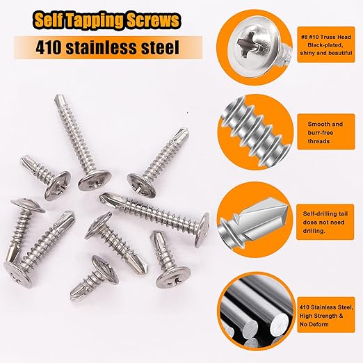 weideer 1095pcs Self Tapping Screws for Metal, #8#10 M2 M3 M4 410 Stainless Steel Screws Assortment Kit Oxide Truss Head and Phillips Pan Head Metal Screw