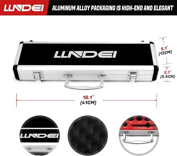 LLNDEI 3/8" Nano Sockets, Drive Stubby Impact Socket Set, 19-Piece Long Flex Head Ratcheting Wrench Set Extension Bar(6"-15"), 6-19mm Metric Stubby Socket Set, Cr-Mo material