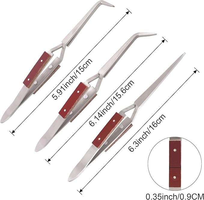 3pcs Soldering Tweezers Set Jewelry welding tweezers Cross Lock Tweezers for Jewelry Making 45° & Straight + 90° Angled Solder Tweezers
