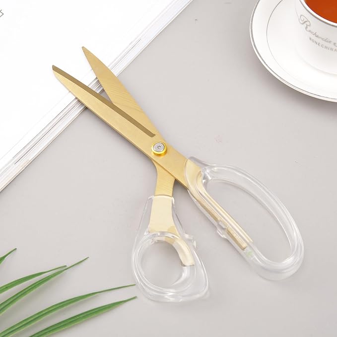 Acrylic Gold Scissors, 9??Ultra-Sharp Titanium Coated Blades and Sharp All-Purpose Scissors, Sewing, Office, Comfortable Handle Design, Versatile Usage