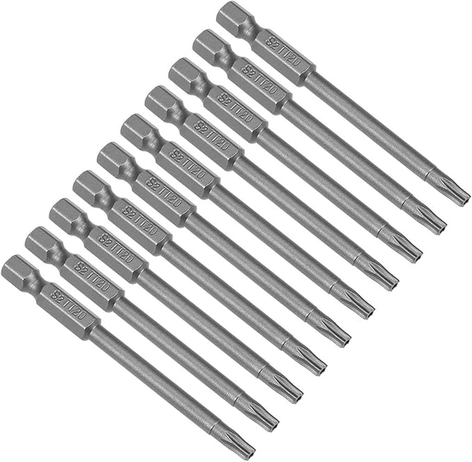 XMHF 10Pcs 75mm/3inch Long 1/4 Inch Hex Shank T20 Torx Head Magnetic Screwdriver Bits Security Tamper Proof Star 6 Point Screw Driver Set