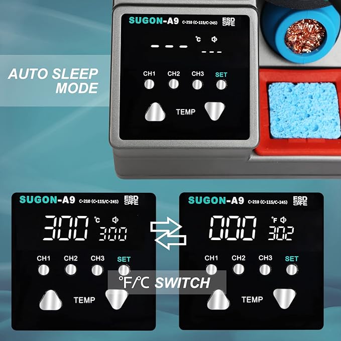 SUGON A9 245 Digital Soldering Station 3 Seconds Fast Heating, 110V Soldering Iron Station of with 6 Integrated Soldering Iron Tips Equipped, 212-842?? Soldering Iron Replacement Rack,etc