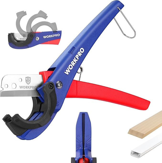 WORKPRO PEX Cutter, Hose Cutter with 1/8"-1-5/8" Cutting Capacity, specific angle(30째, 45째) for cutting rectangular cord cover, Tubing Cutter for PPR, PE, PP, Suitable for Home and Plumbing Repairs