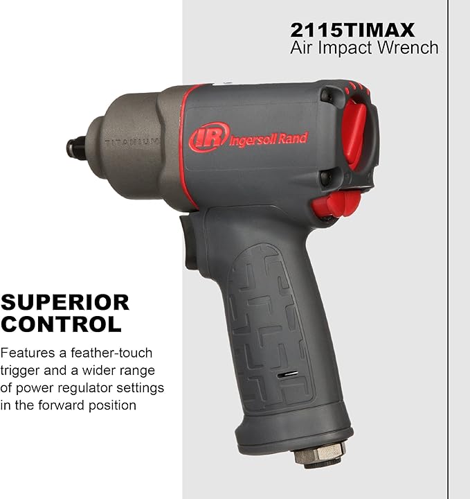 Ingersoll Rand 2115TiMAX 3/8" Air Impact Wrench, 300 ft-lbs Torque, Titanium Hammer Case, Friction Ring Retainer, Pistol