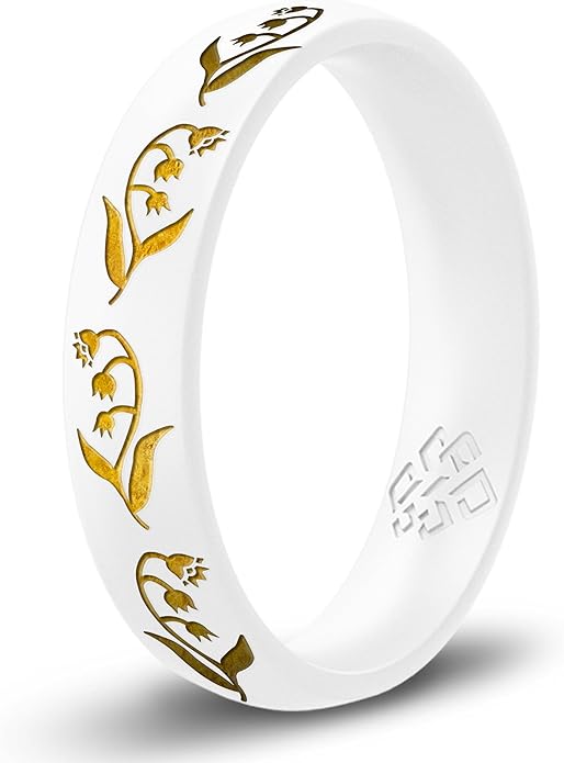 Knot Theory Birth Flower Silicone Ring for Women - 4mm Comfort Fit Wedding Band Engagement Ring