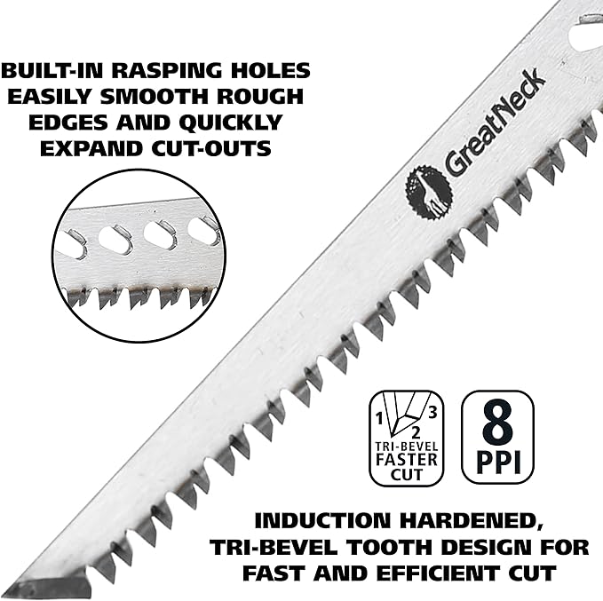 GreatNeck 74027 Rasping Jab Saw and Sheath, Drywall Cutter, Hand Saw for Drywall, For Keyhole Saw Kit, Sheetrock Saw, Ergonomic Handle, 8 TPI