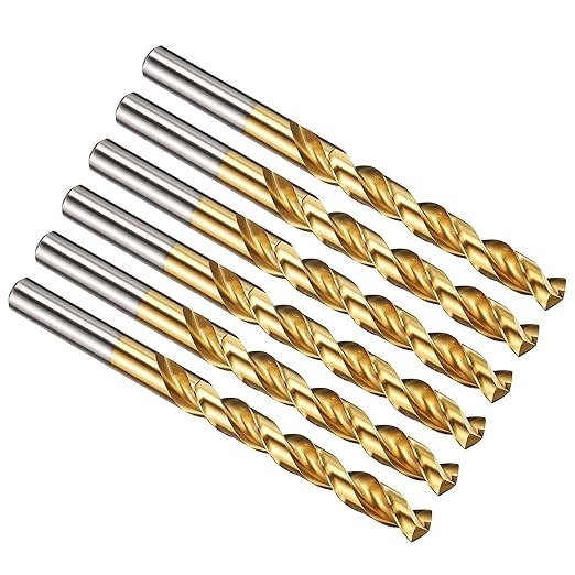 PATIKIL 10.5mm Drill Bit, M42 8% Cobalt High-Speed Steel Jobber Straight Shank 135° Titanium Nitride (TiN) Coated for Hard Metal Stainless Steel - 6 Pack