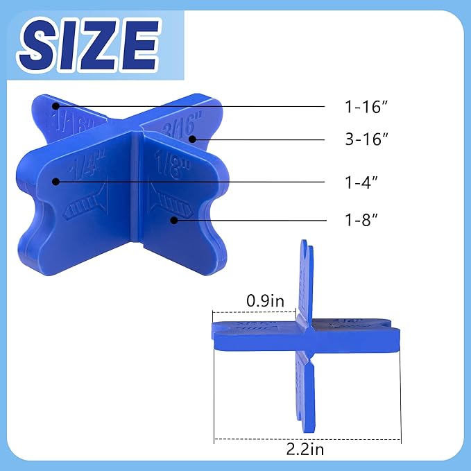 8 Pcs ABS Deck Spacer Tool,4 Thicknesses Deck Board Spacers(1/16", 1/8", 3/16", 1/4"),Blue Deck Spacers Assorted for Pressure Treated Composite Decking