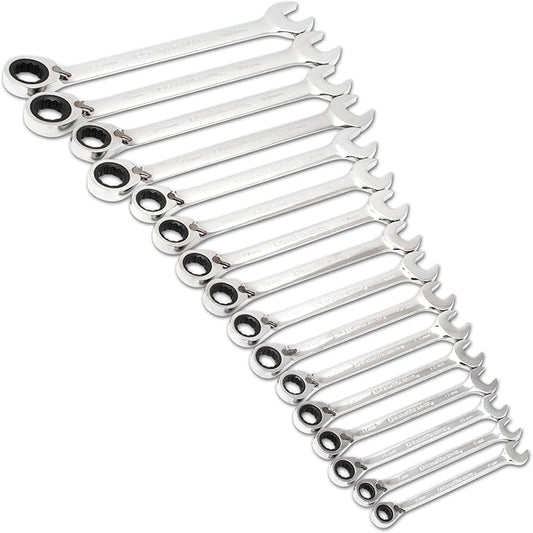 GEAWRENCH 16 Pc. Reversible Ratcheting Combination Wrench Set, Metric - 9602N