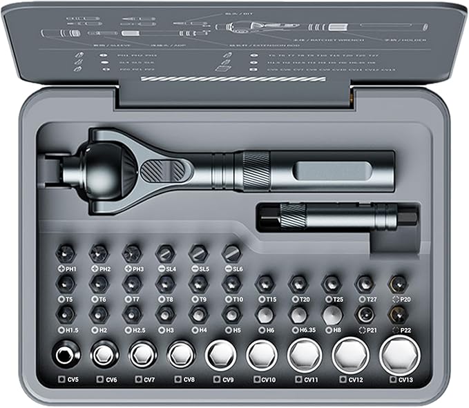 Upgraded Magnetic Screwdriver Set, 40 in 1 Ratchet Screwdriver Set with Detachable Ratchet Handle, 180째 Ratchet Head Precision Repair Tool Kit for Electrical,Automotive,Bicycle,Furniture Model Repair