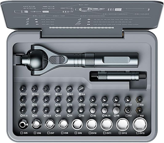 Upgraded Magnetic Screwdriver Set, 40 in 1 Ratchet Screwdriver Set with Detachable Ratchet Handle, 180째 Ratchet Head Precision Repair Tool Kit for Electrical,Automotive,Bicycle,Furniture Model Repair