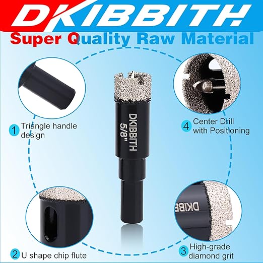 DKIBBITH 5/8" Diamond Hole-Saw Bits with Pilot Drill Bit - 2 Pack 5/8" Diamond Tipped Tile Hole Saws with Guiding Bit for Porcelain Tile Ceramic Pottery Granite Stone Glass Bottles 16mm.