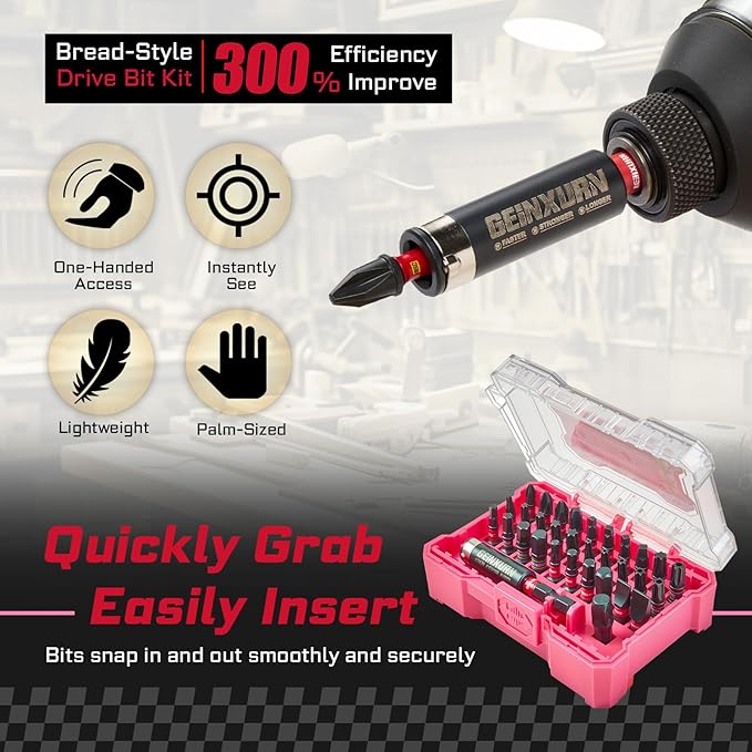 32Pieces Impact Screwdriver Bits Set, S2 Steel Magnetic Phillips/Slotted/Square/Torx/Hex Muliti Insert Bits Tips Set with Impact Bit Holder and 1/4?쒾ocket Adapter(Pink Storage Box Case)