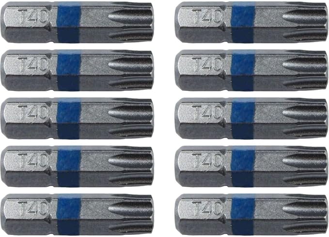 T40 (T-40) Torx/Star Driver Bit - Color Coded T40 x 1" Torx/Star Drive Bit for Screws and Fasteners Requiring T40 (T-40) Size Bits (10 PACK)