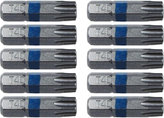T40 (T-40) Torx/Star Driver Bit - Color Coded T40 x 1" Torx/Star Drive Bit for Screws and Fasteners Requiring T40 (T-40) Size Bits (10 PACK)