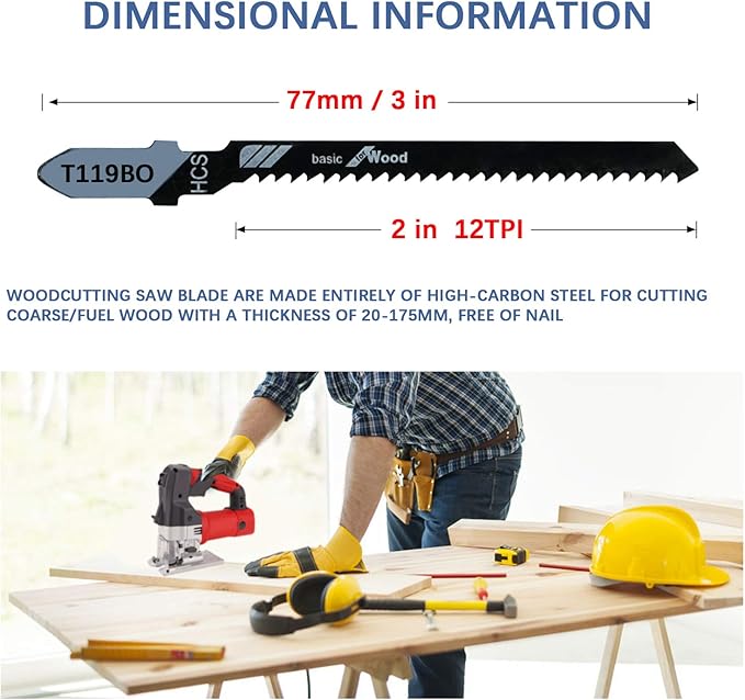 TAROSE 20-Piece T119BO 3 Inch 12 TPI Assorted T-Shank Scrolling Jig Saw Blades Set for Precision Cutting Wood