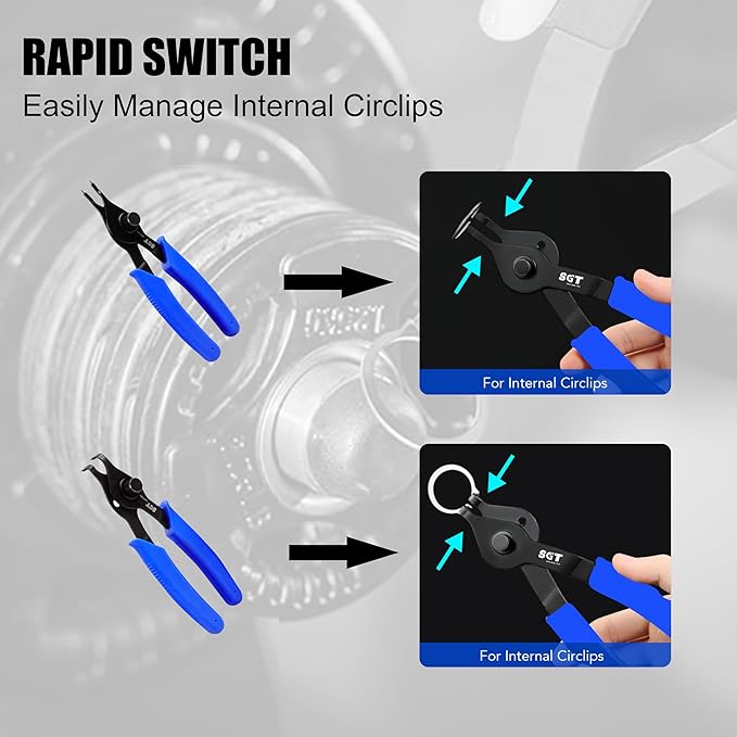 SGT 10 Pc Snap Ring Pliers Set,Heavy Duty Snap Ring and Circlip Removal Tool with Bent & Straight Pliers, Hook Pick,Internal & External Circlip Pliers Set with Storage Case & Gloves
