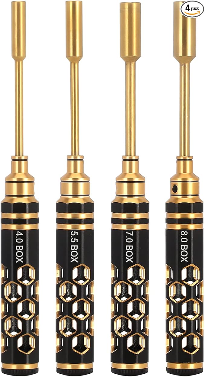 INJORA 4 PCs RC Hex Nut Screw Driver Set, 4.0 mm 5.5 mm 7.0 mm 8.0 mm Hexagon Head Nut Screwdriver Wrenches, Socket Driver, RC Car Repair Tool Kit for RC Model Car Boat Helicopter