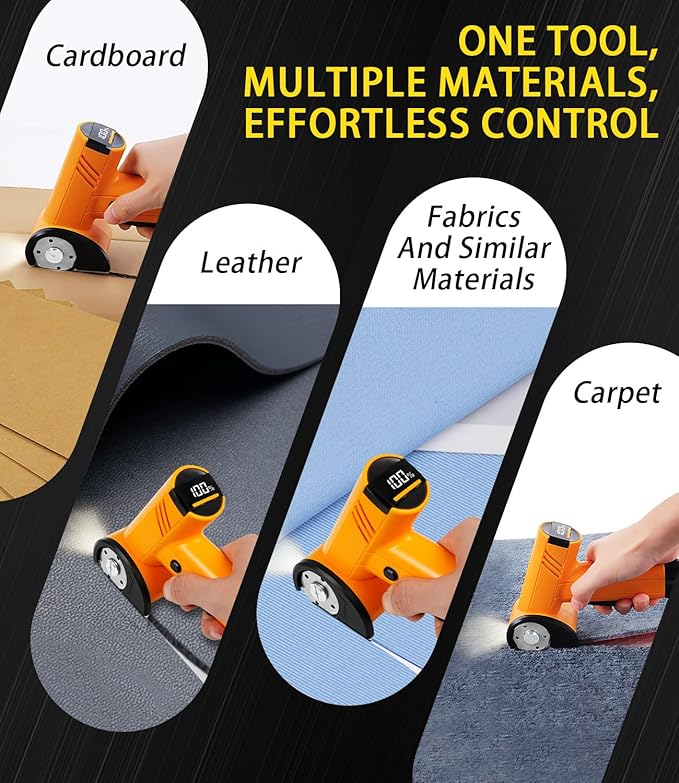 Cordless Electric Scissors 4-speed Adjustable with LED Smart Display, 4V Rechargeable Cardboard Cutter with Storage Box & 2 Blades, Electric box cutter for Cardboard Fabric Plastic Leather