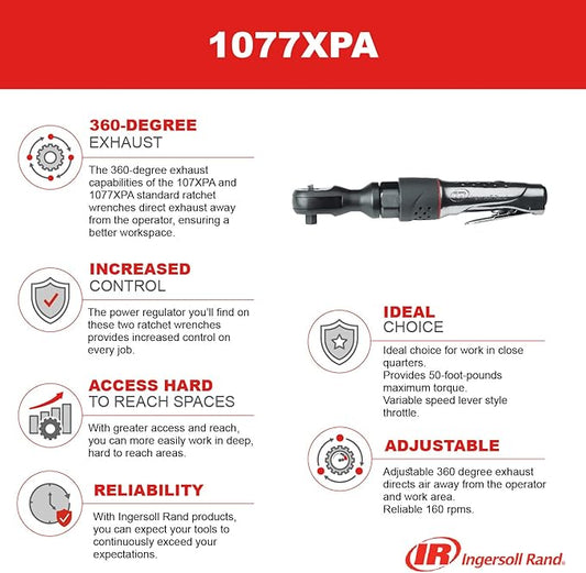 Ingersoll Rand 1077XPA 1/2" Air Ratchet Wrench, 54 ft-lb Torque, 160 RPM