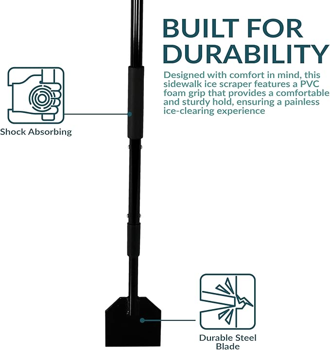 Heavy-Duty Long Handle Ice Scraper & Chopper - Steel Flat Head Shovel Floor Scraper for Gardens, Driveways & Sidewalks