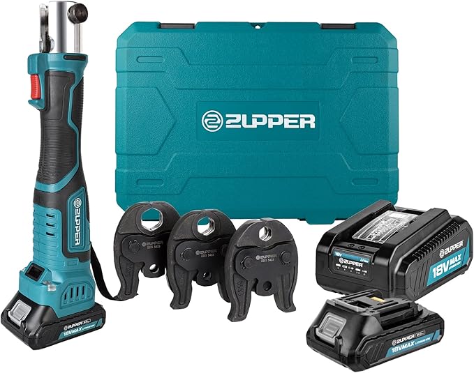 ZUPPER Mini Pro Press Tool kit with 3 Copper Pro Press Jaws 1/2", 3/4", 1", Brushless Motor, 2pcs Battery, Fast Charger & Carrying Case