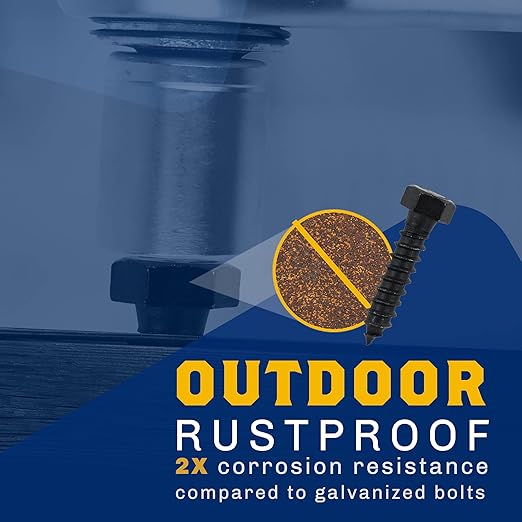 1/2" x 2?? 25-Piece Black Lag Bolts, Rustproof 4-Layer Ceramic BLAKOTE, 2X Protection of Galvanized Lag Screws, for Decks Pergolas by Makers Bolt