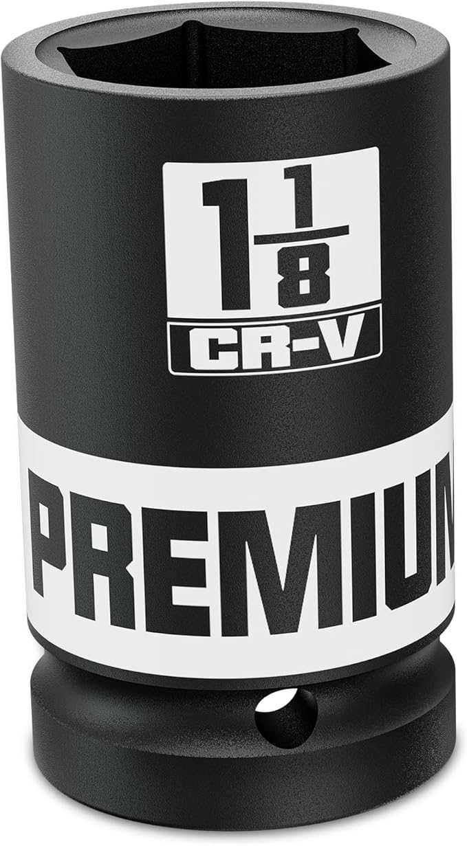1" Drive Deep 6 Point Impact Socket, 1-1/8 '' Deep Socket, SAE, CR-V, Color-Coded for Auto Repair, Mechanics & DIY