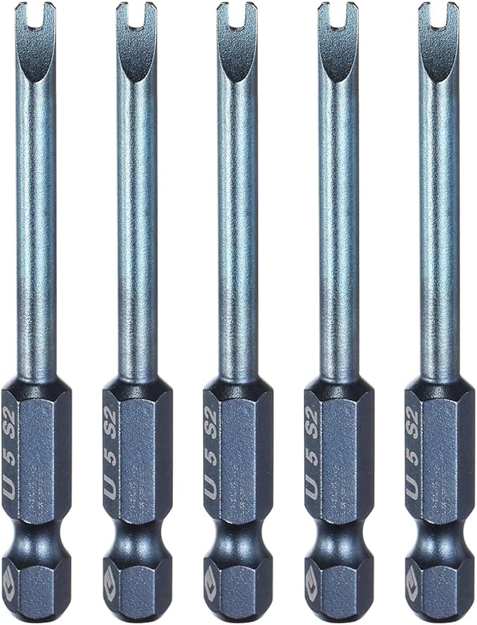 HARFINGTON 5pcs U-Type Screwdriver Bit 1/4" Hex Shank U5 Magnetic Head 2.6" Length S2 Steel U-Shaped Screw Driver Bit for Repair Work Electric Screwdriver, Blue