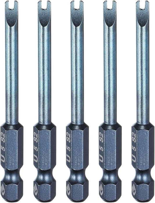 HARFINGTON 5pcs U-Type Screwdriver Bit 1/4" Hex Shank U5 Magnetic Head 2.6" Length S2 Steel U-Shaped Screw Driver Bit for Repair Work Electric Screwdriver, Blue