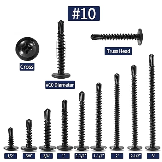 #10 x 2 Sheet Metal Screws 100Pcs 410 Stainless Steel Truss Head Fast Self Tapping Screws Black Oxide by SG TZH