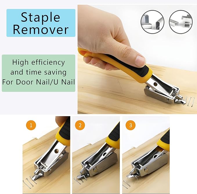 Upholstery Staples Remover Staple Puller Tool, Staple Remover Heavy Duty Removing Stapler for Furniture Carpet Floor Cartons Wooden Case,Yellow