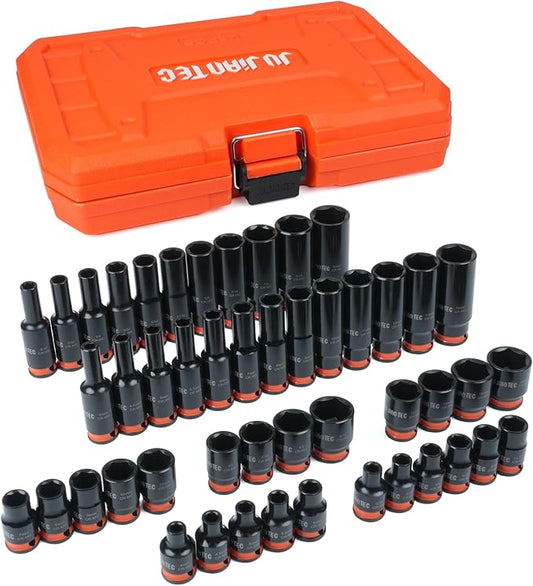 48-Piece 1/4" Drive Impact Socket Set, SAE & Metric (3/16"-9/16" & 4-15mm), Shallow & Deep Sockets Kit, 6-Point, Premium Cr-Mo Steel for Auto Repair, Sturdy Storage Case