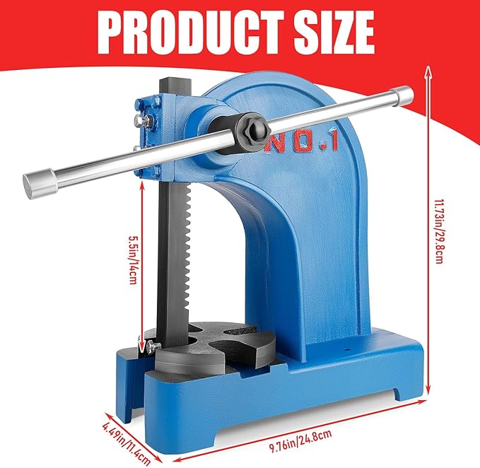 1 Ton Manual Arbor Press, 5.5 Inch Max Height Arbor presses, Cast iron material, Manual Press is Suitable for Punching, Bending, Stretching and Forming Tasks in Workshops and Garages (1T Blue)