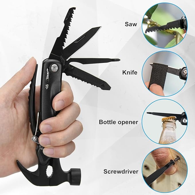 BIIB Gifts for Dad, 12 in 1 Hammer Multitool Camping Essentials, Gifts for Men, Stocking Stuffers for Men, Mens Gifts for Dad Him Husband, Dad Gifts for Mens Who Have Everything, Camping Survival Gear