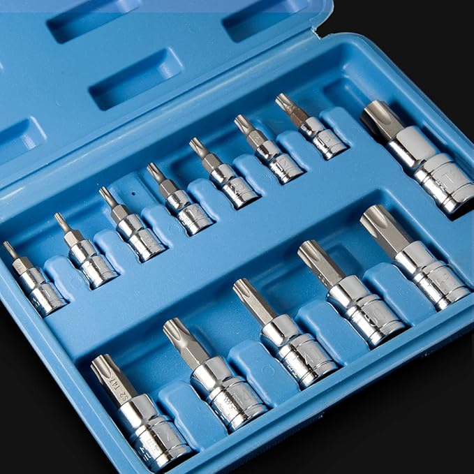 Stark 13-Pieces Standard Torx Bit Socket Set | TP8 ??TP60 | 6-Point Star | Cr-V and S2 Steel | High Impact Storage Case