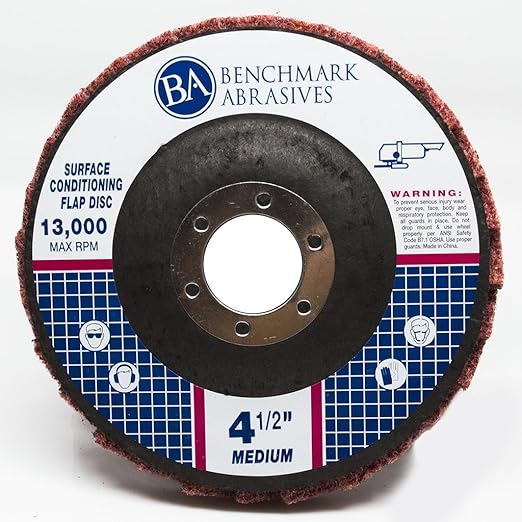 Benchmark Abrasives 4-1/2" x 7/8" Surface Conditioning Type 27 Flap Discs 4 1/2 for Angle Grinder, Sanding Discs for Blending and Polishing - Grinding Wheels 4 1/2 inch - (5 Pack) Medium Grit