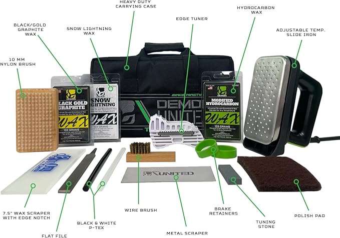 DEMON UNITED USA Platinum Edition V22 Ski & Snowboard Tuning Kit, Demon Performance Wax, Ski Hot Wax Iron, Edge Tuner, Nylon Brush, & More!