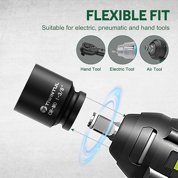 3/4 Inch Drive Impact Socket Set, 6-Point Design, CR-MO Steel, 30 PCS Large Impact Socket Set, SAE (11/16??to 2?? and Metric (17mm to 60mm), Rugged Construction, Heavy Duty Impact Sockets