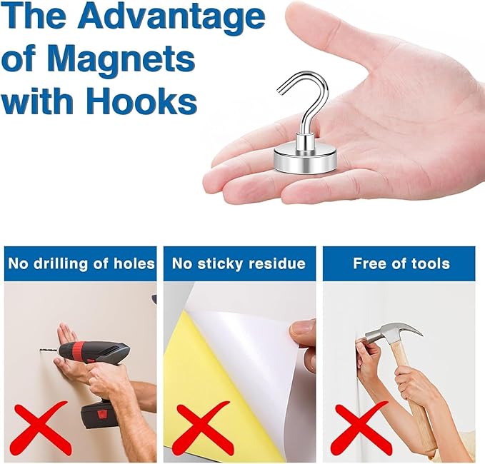 LOVIMAG Strong Magnetic Hooks, 30lbs Magnetic Hooks for Cruise Cabins, Magnet Hooks for Cruise Ship Essentials, Rare Earth Magnets with Hooks for Refrigerator,Hanging,Classroom,Kitchen,Ceiling-25 Pack