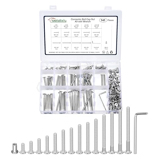 METALLIXITY Furniture Crib Screws Replacement Set with Wrench(M6-1x16/20/25/30/35/40/45/50/55/60/65/70/75/80mm) 141Pcs, for Chair Cabinet Bed, Silver