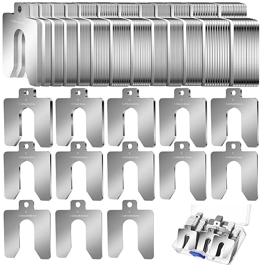Shimeyao 130 Pcs Size C 4" X 4" Stainless Steel Slotted Shims Kit Metal Shims Stock for Leveling Assortment with Storage Box for Machinist Motor Door Shop Kit Replacement Pack