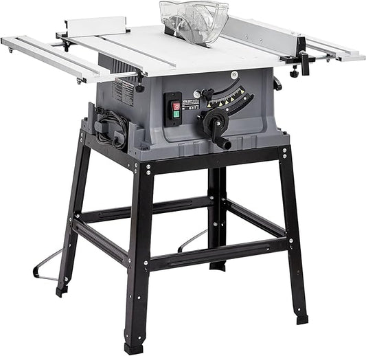 Table Saw 10 Inch 15A Multifunctional Saw With Stand & Push Stick, 5000RPM Portable Jobside Table Saw, 90° Cross Cut and 0-45° Bevel Cut Saw with Adjustable Blade Height for Woodworking, Jobsite