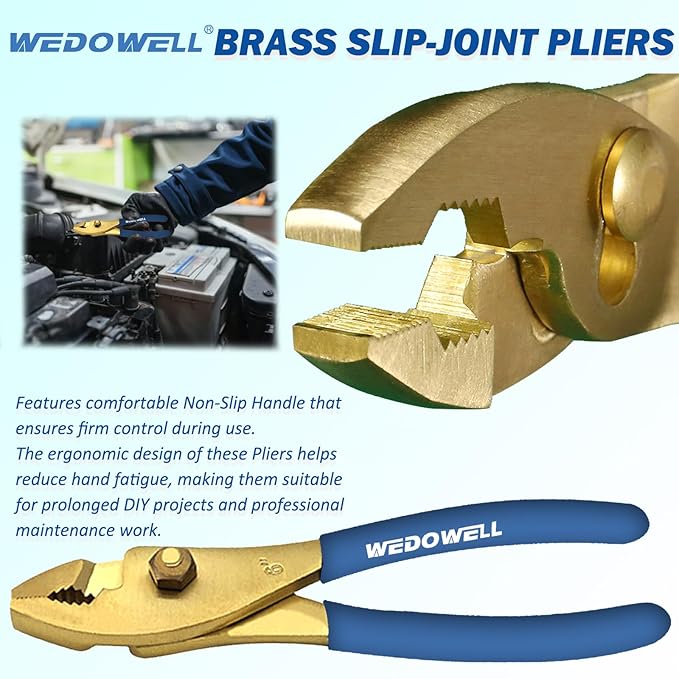 WEDOWELL 6" Brass Slip Joint Pliers,Wire Cutter with Rubber Grip Handle,Combination Pliers,Length 150mm,Non-Slip Handle,Corrosion-resistance