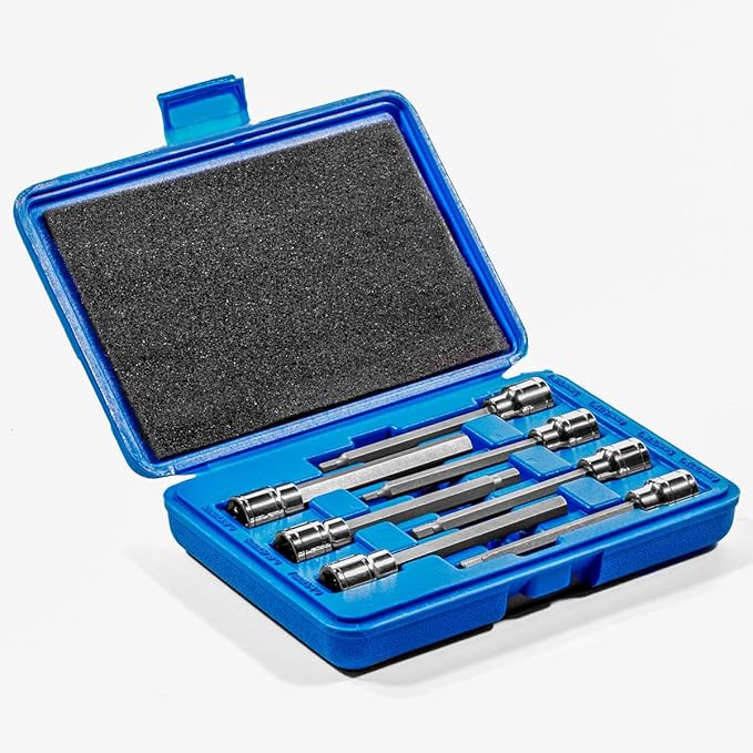 Stark 7-Piece Set 3/8??Drive Extra Long Allen Hex Bit Socket Set, Metric, 3mm to 10mm | S2 and Cr-V Steel | Storage Case Included