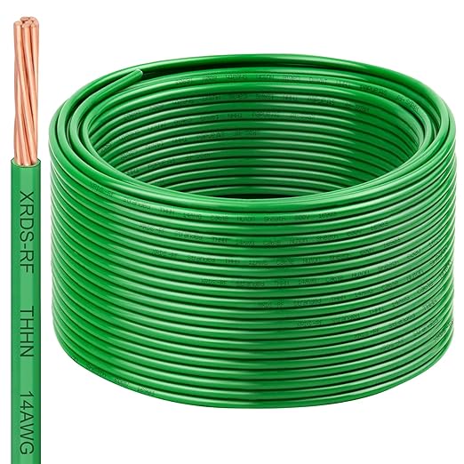 14 AWG THHN Stranded Bare Copper Wire 200FT Green Grounding Wire, Electrical Wire, 600V Rated Building Wire, Ideal for Panel Wiring, Grounding, Lighting Circuits, Control Systems