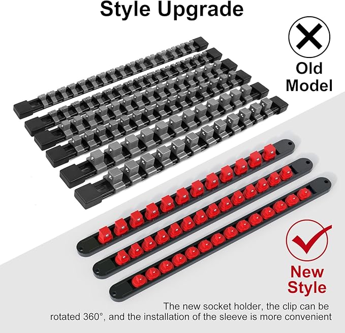 FivePears 3PCS 360째 Socket Organizer Twist Lock,3/8 1/4 1/2 Socket Storage Rails, Premium Quality Socket Holders for Tool Box 竊똖ool Carts竊똂ontains up to 40 Clips (Blue, Red and Black)